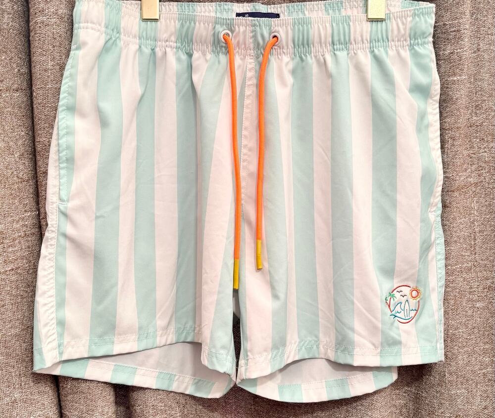 Broken Threads Mint Stripe Swim Trunks Surf Beach Resort Coastal Preppy Size L